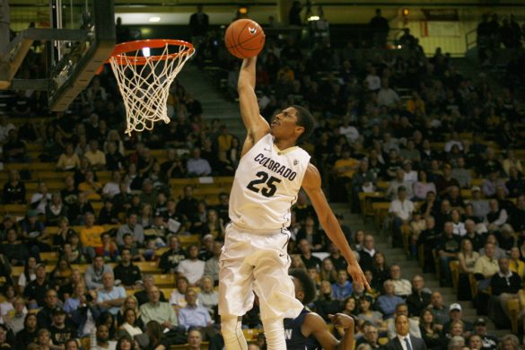 Guard Spencer Dinwiddie dunks during the second half of Colorado's 94-70 win over Jackson State. Dinwiddie finished with 11 points. (James Bradbury/CU Independent)