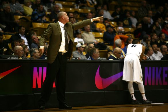 CU head coach Tad Boyle calls out to one of his players. (Kai Casey/CU Independent)