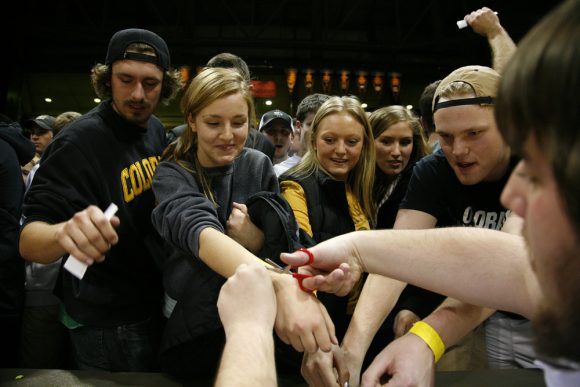 CU students wait to get their tickets for the Nov. 7 men's basketball game against Kansas after the CU women defeated Iowa 90-87. (Kai Casey/CU Independent)