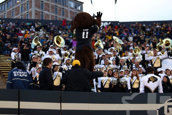 CU mascot Chip directs the band. (Nigel Amstock/CU Independent)