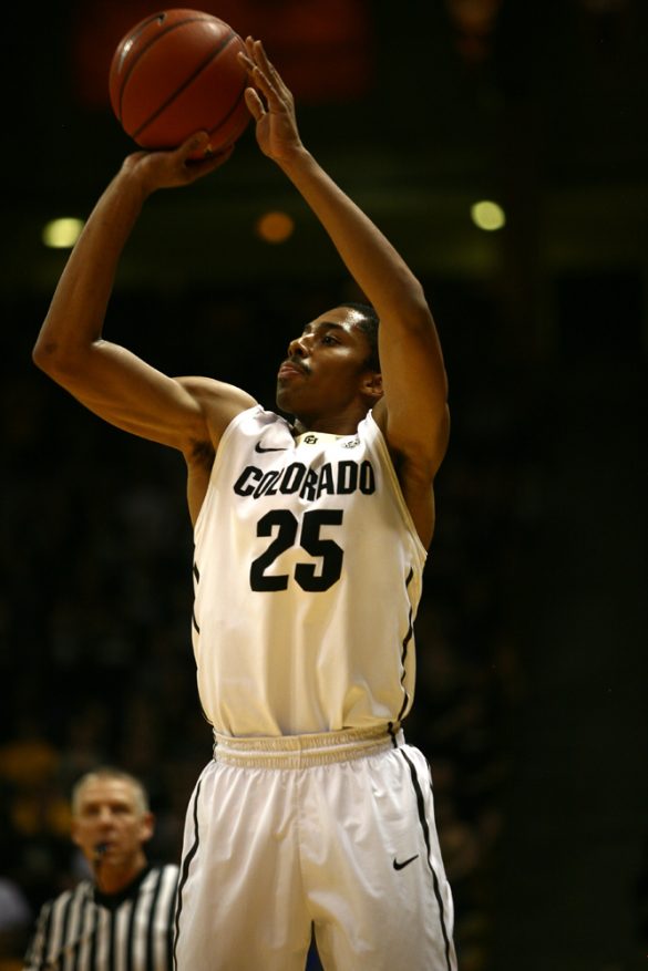 Colorado junior guard Spencer Dinwiddie (25) shoots a 3-pointer in the second half. The Buffs were on fire from 3-point range, making five of their first six, and finishing 8-20. (Kai Casey/CU Independent)