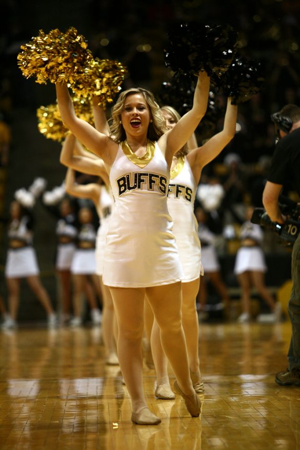 Colorado cheerleaders perform during a timeout. (Kai Casey/CU Independent)