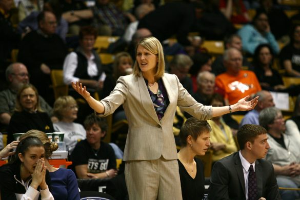 Colorado head coach Linda Lappe shows her disappointment with a call by the referees. (Kai Casey/CU Independent)