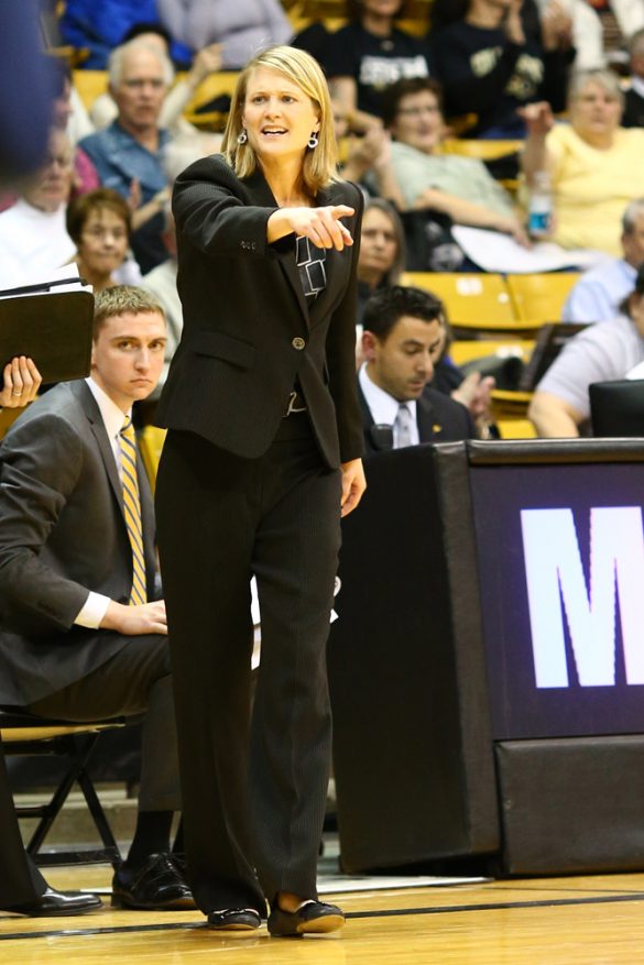 Colorado Head Coach Linda Lappe reacts to a call at the Coors Event Center. (Nigel Amstock/CU Independent)