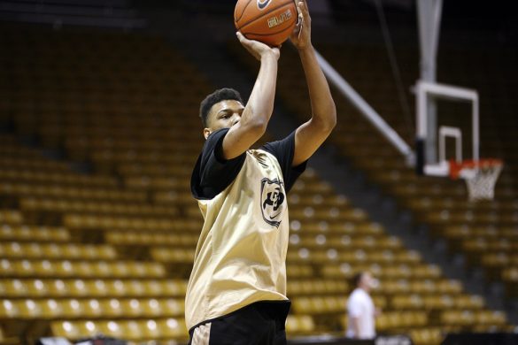 Colorado freshman George King (24) shoots a three-pointer during practice. (Kai Casey/CU Independent)