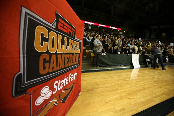 Colorado faithful fill a good part of the east side of the stadium during the ESPN College GameDay broadcast at the Coors Events Center, Saturday, Feb. 22, 2014, in Boulder, Colo. (Kai Casey/CU Independent)