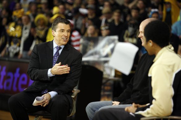 GameDay anchor Rece Davis, left, interviews Colorado head coach Tad Boyle, center, and Colorado junior guard Spencer Dinwiddie during the ESPN College GameDay broadcast at the Coors Events Center, Saturday, Feb. 22, 2014, in Boulder, Colo. (Kai Casey/CU Independent)