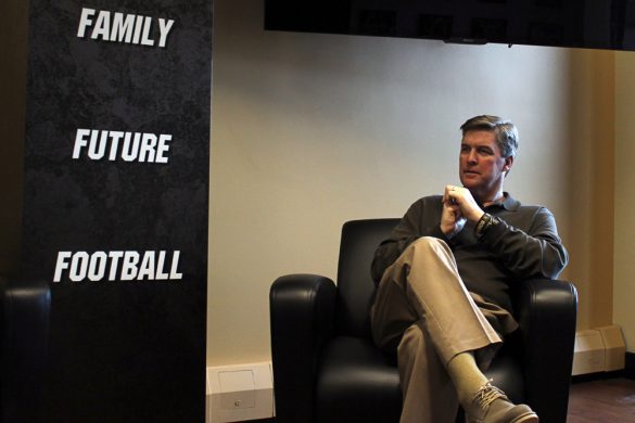 Colorado head coach Mike MacIntyre sits in his office in the Dal Ward Athletic Center during an interview on Monday. (Matt Sisneros/CU Independent)