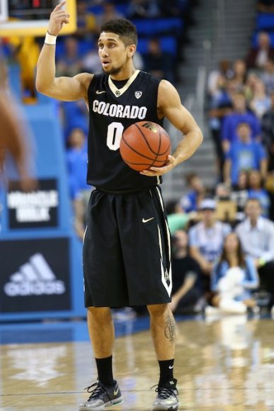 Colorado Guard Askia Booker calls a play late in the first half at Pauley Pavilion. (Nigel Amstock/CU Independent)