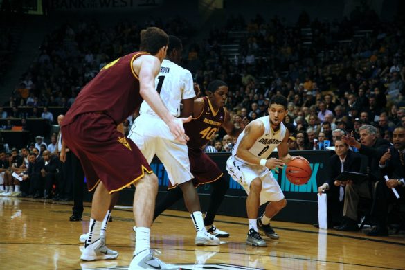 Askia Booker searches for a driving lane against Arizona St. (Matt Sisneros/CU Independent)