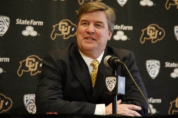 Newly-hired head football coach Mike MacIntyre speaks at a press conference for signing day on Feb. 6, 2013. (Nate Bruzdzinski/CU Independent)