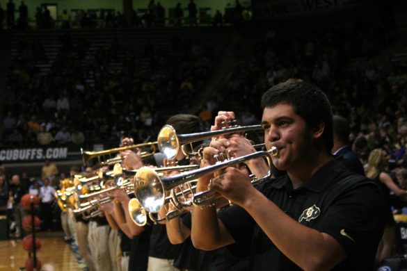 The Buff Basketball Band starts off the game with a performance. (Allie Greenwood/CU Independent)