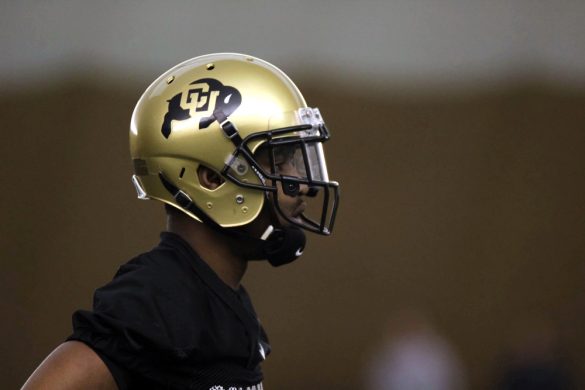 Incoming freshman wide receiver Devin Ross watches his teammates run a play at practice on March 7, 2014. Ross looks to fill the hole of speed receiver that Paul Richardson left in the Buffs' roster. (Matt Sisneros/CU Independent)