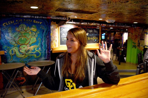 "What is the atmosphere like here on game nights?" "It's really fun, you know, just a bunch of Buffs fans watching the game and getting excited. The best part of all about it is some people come in (to the Sink)--CSU supporters--which is fun because you give 'em a little bit of guff, but it's all in good fun. It get's really quiet when the game's on...and insanely busy at night... win or lose."