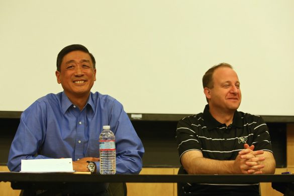 Polis, Leing discuss college affordability at debate on campus