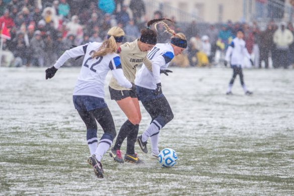 Soccer advances with a 2-0 win in the snow
