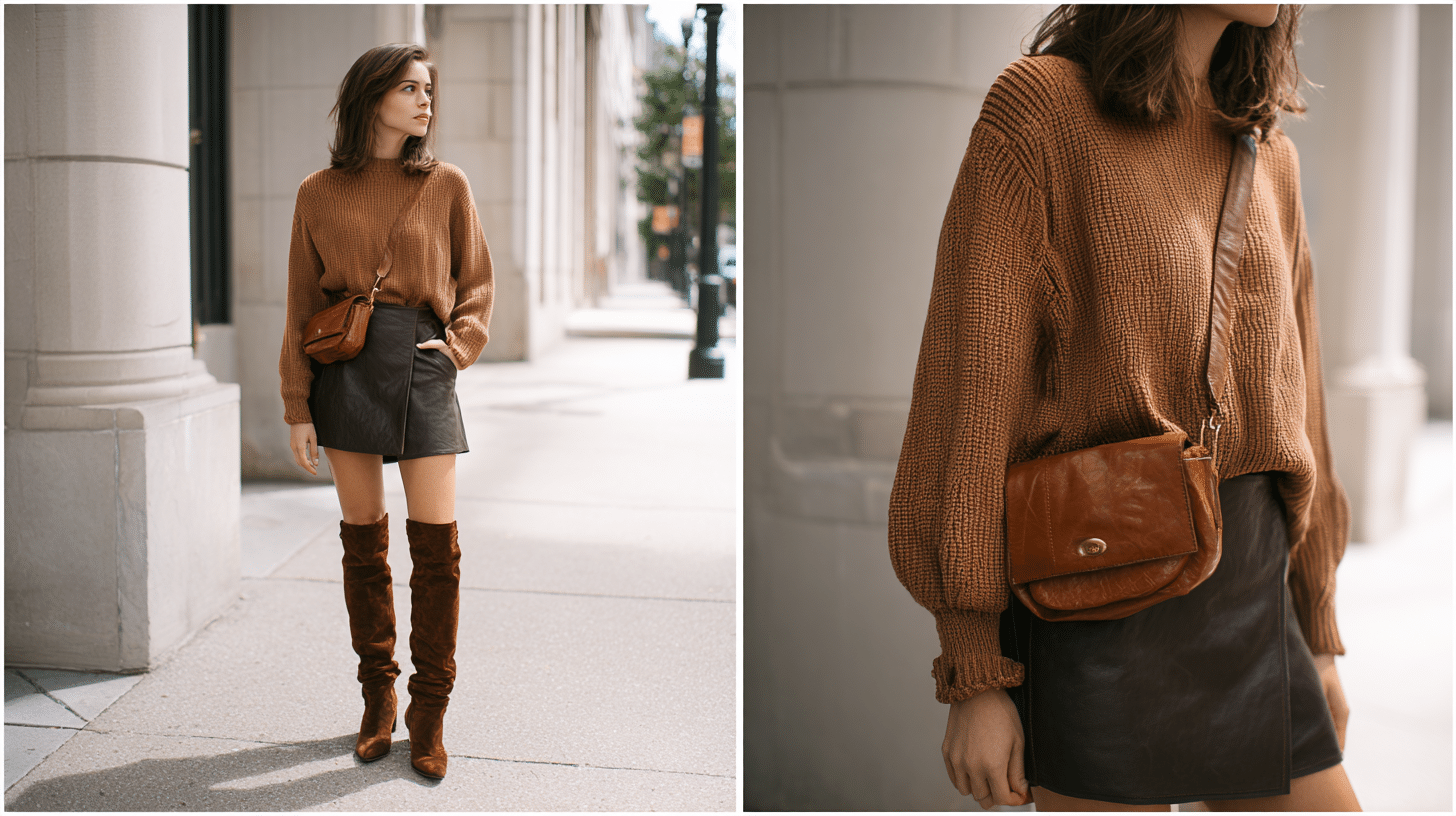 Black Skirt + Brown Tall Boots