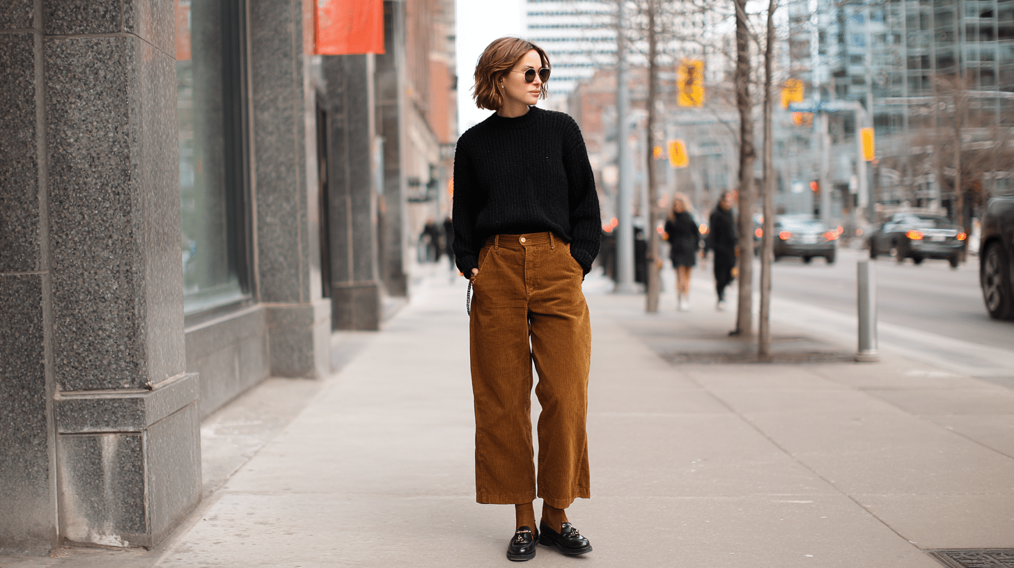 Black Sweater + Brown Corduroy Pants
