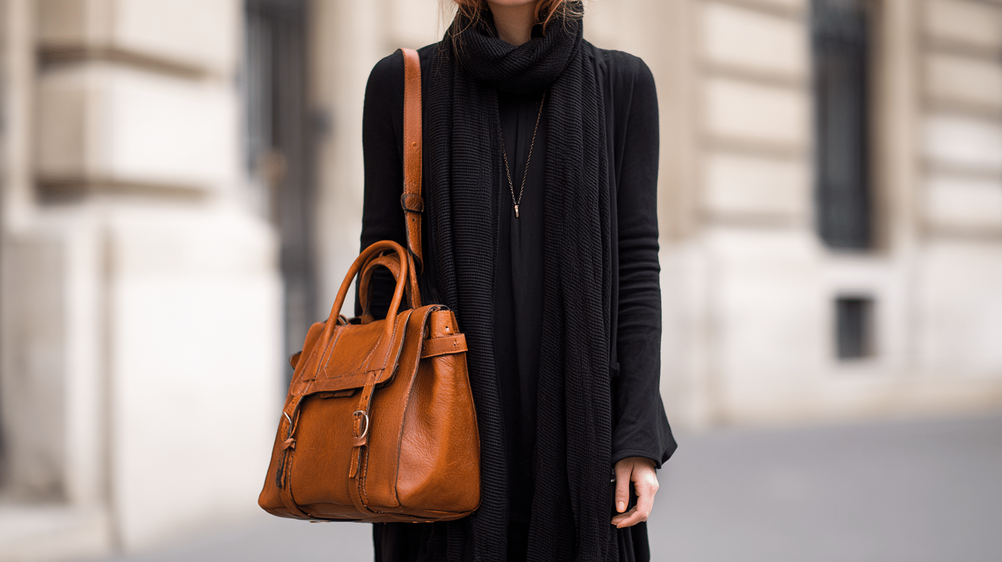 Brown Handbag with All-Black Outfit