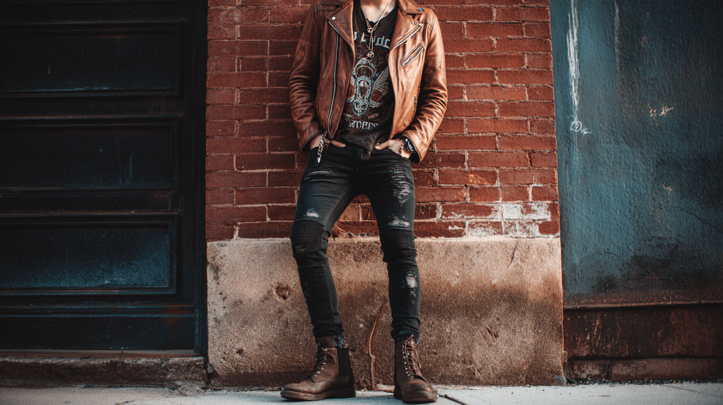 Brown Leather Jacket + Black Skinny Jeans