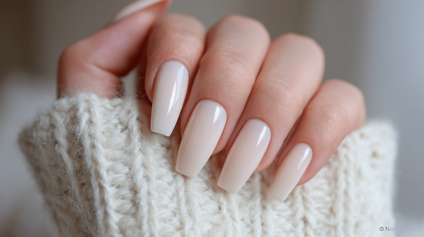 Milky Coffin Nails