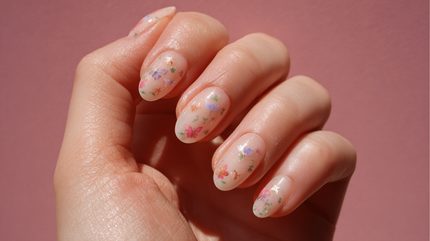 milky nail with butterfly