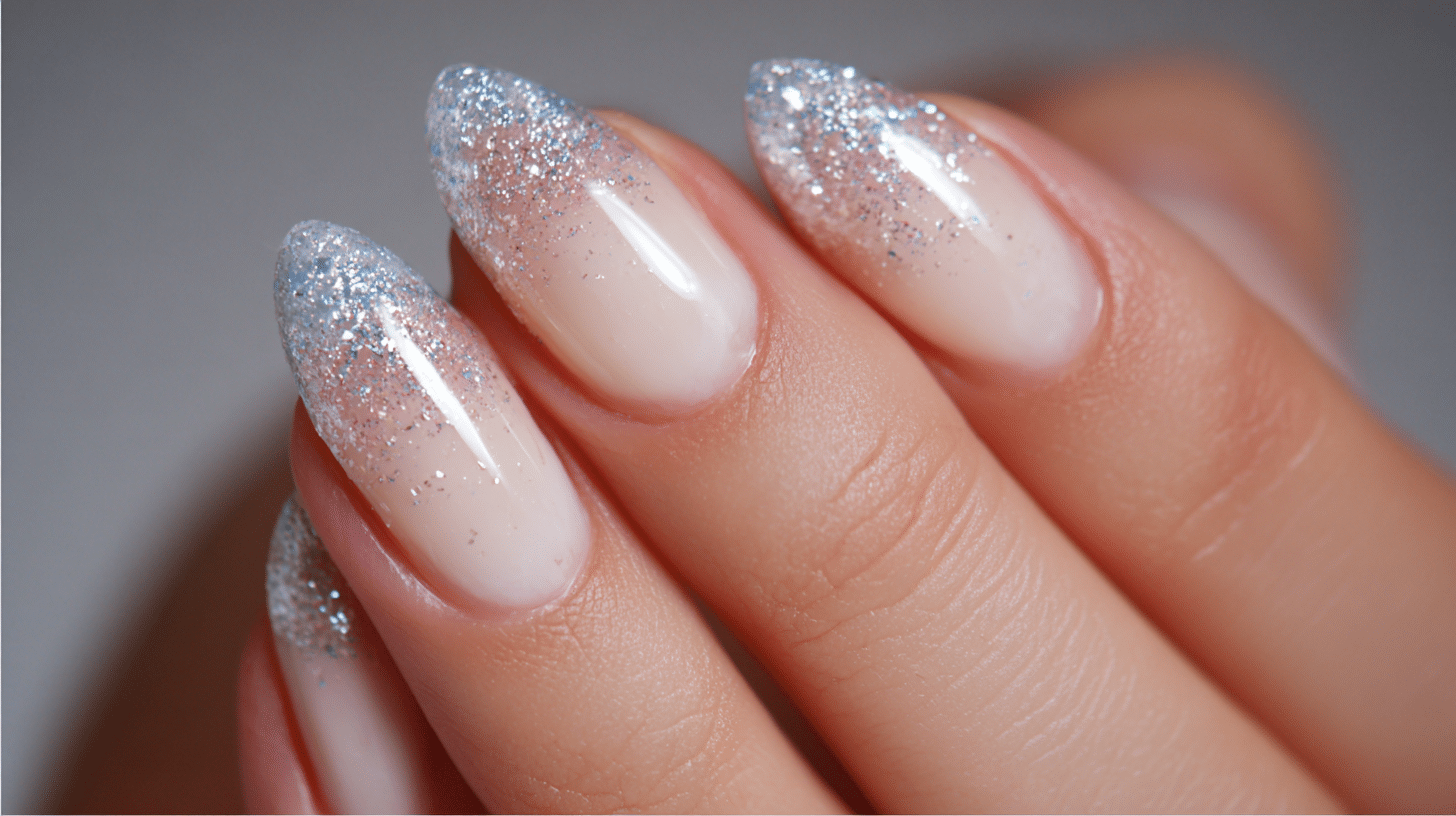 Milky Nails with Silver Glitter