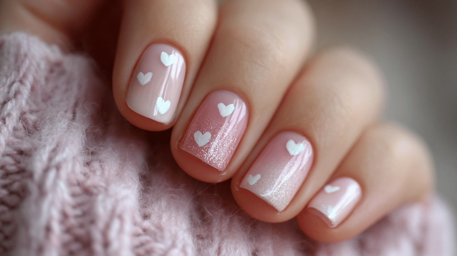 Milky Nails with Tiny Hearts