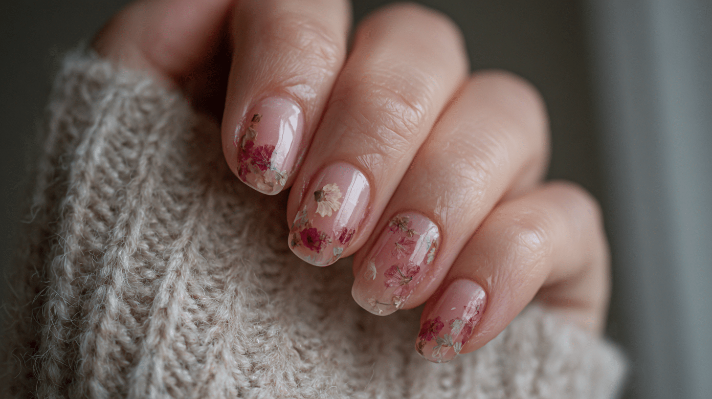 Milky Nails + Pressed Flowers