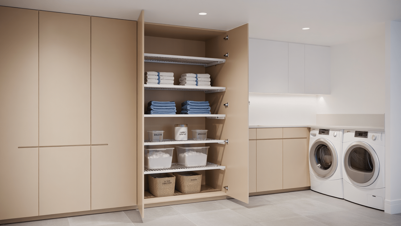 Floor to Ceiling Laundry Cabinets for Storage