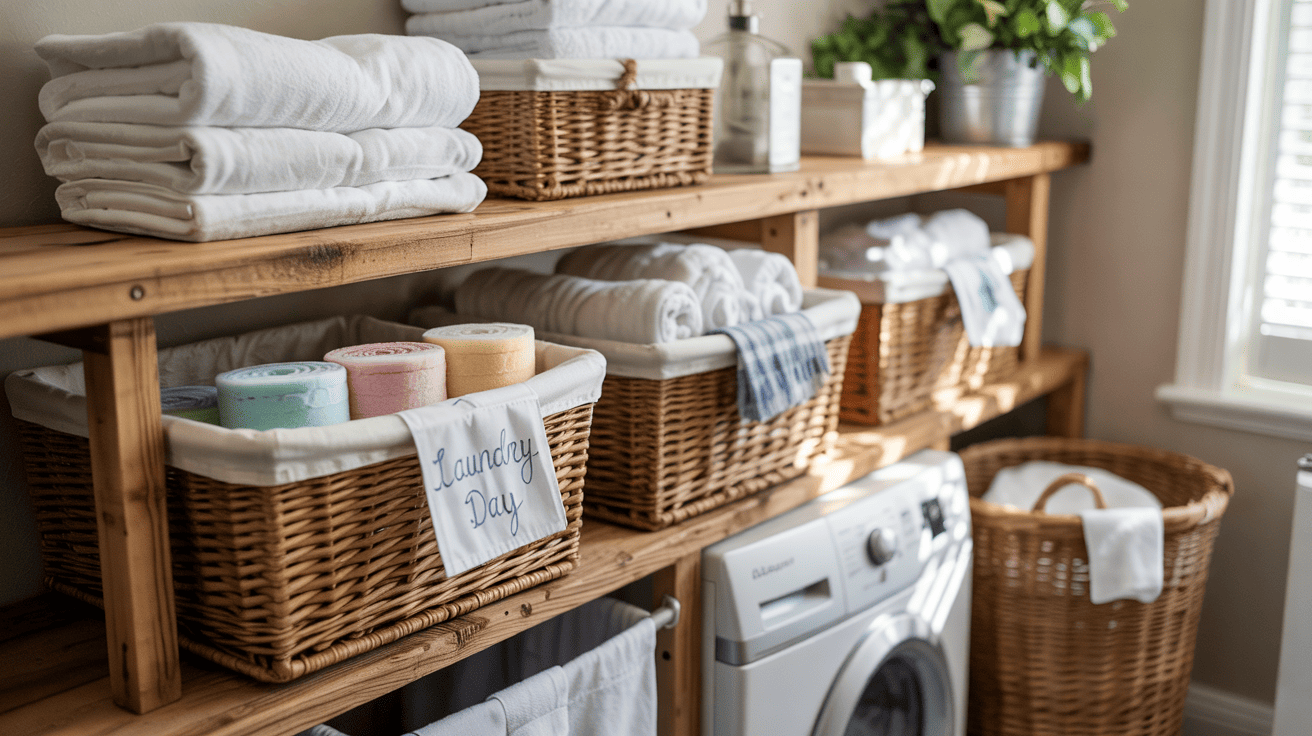 Laundry Storage Idea Hanging Under Shelf Baskets