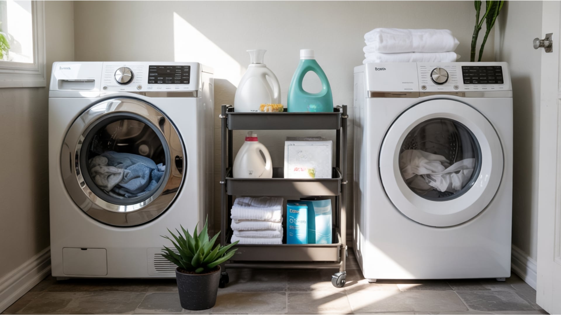 Small Space Laundry Idea Slim Storage Between Machines