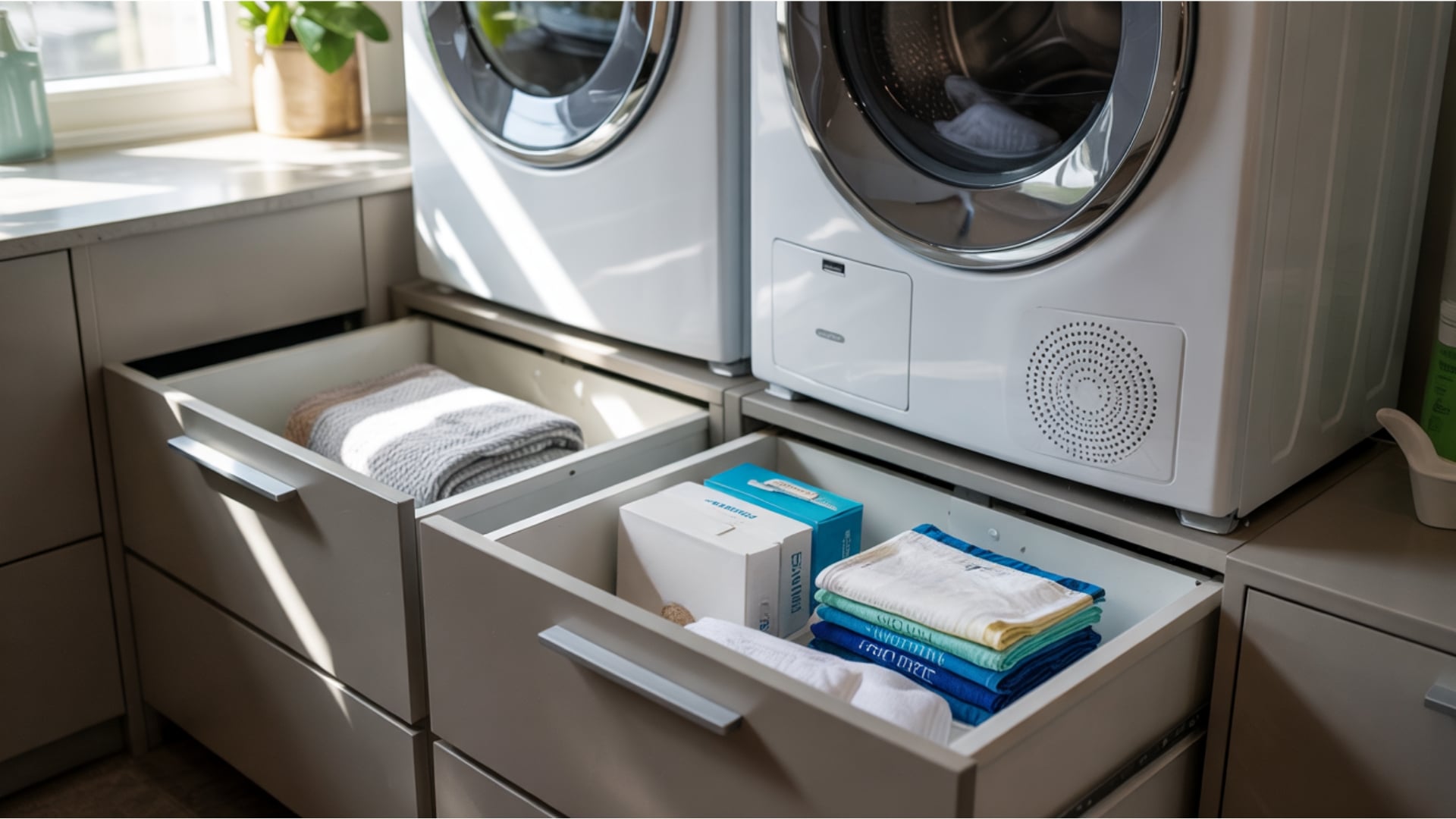Small Space Laundry Idea Under Appliance Drawers
