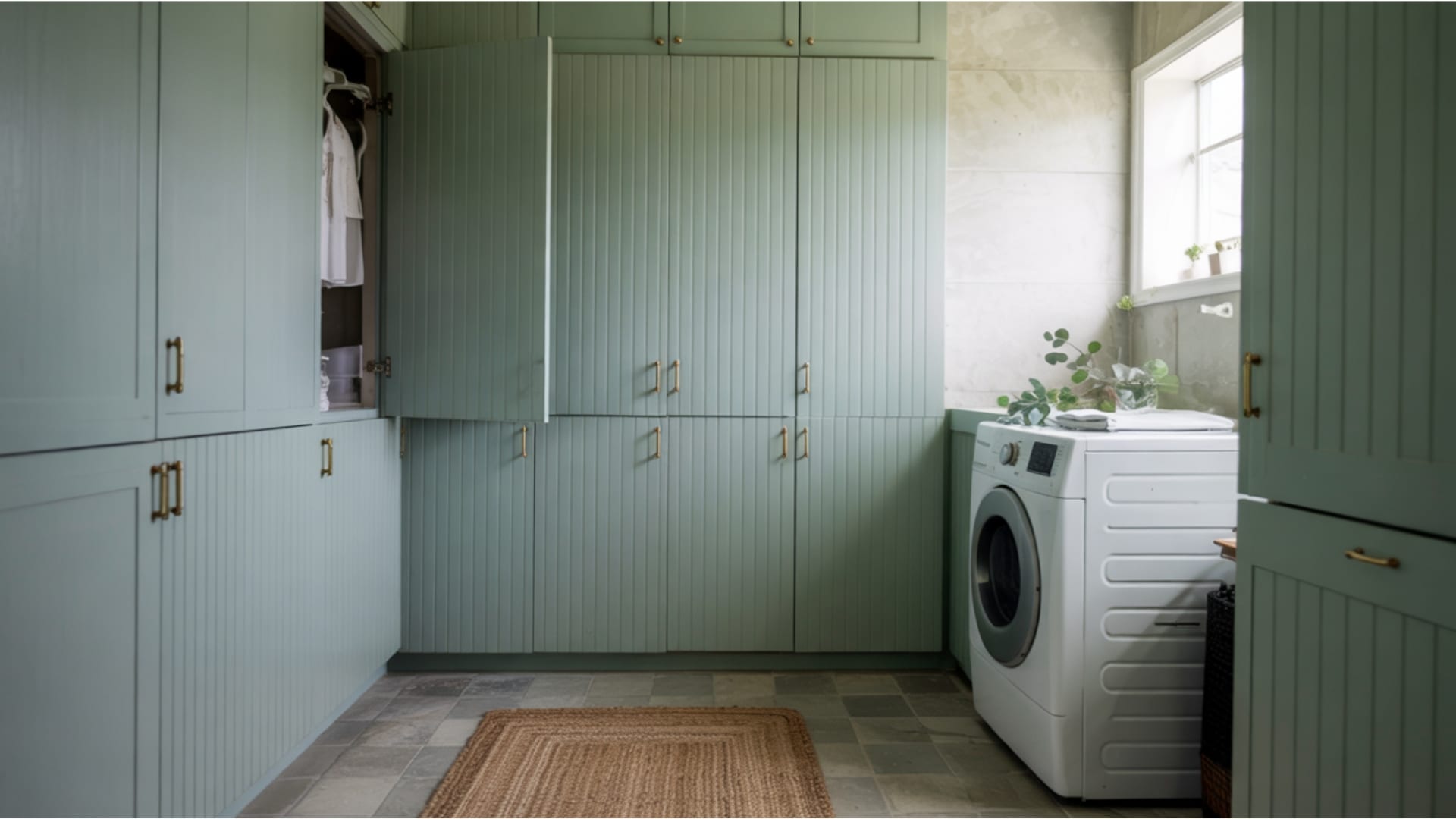 Stylish Laundry Idea Fluted Cabinet Doors