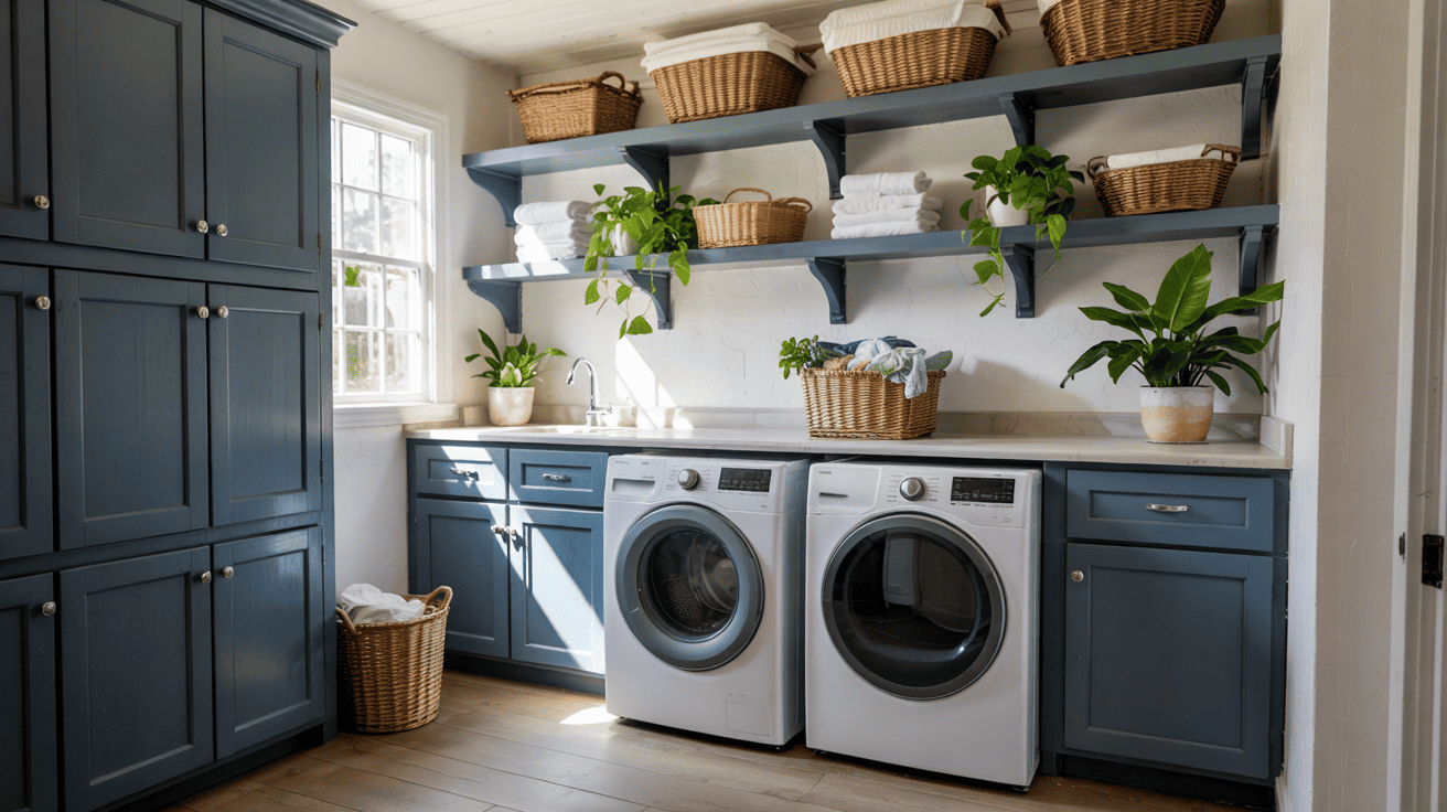 Stylish Laundry Idea Painted Cabinets