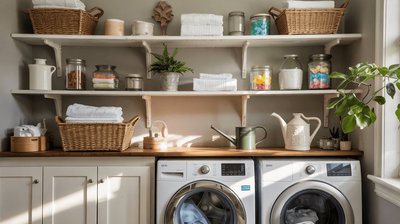 Stylish Laundry Idea Styled Open Shelves