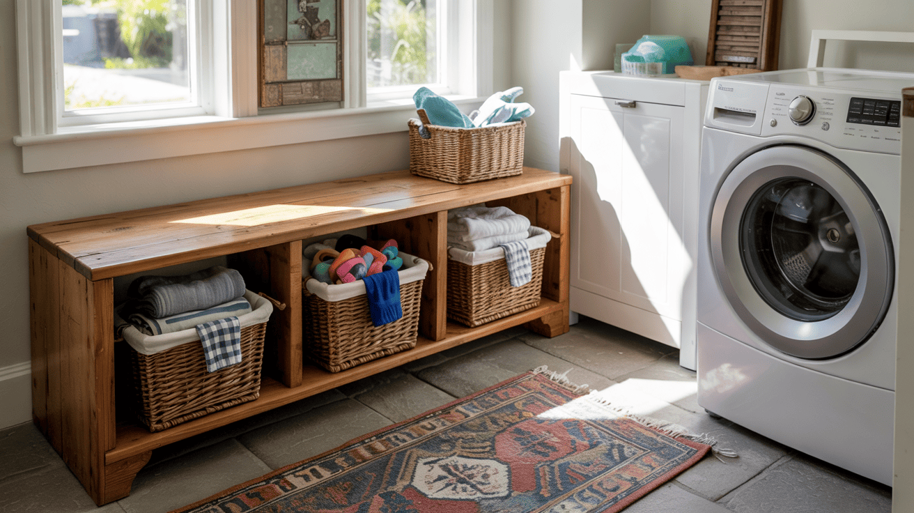 Top Loader Laundry Idea Bench With Cubbies