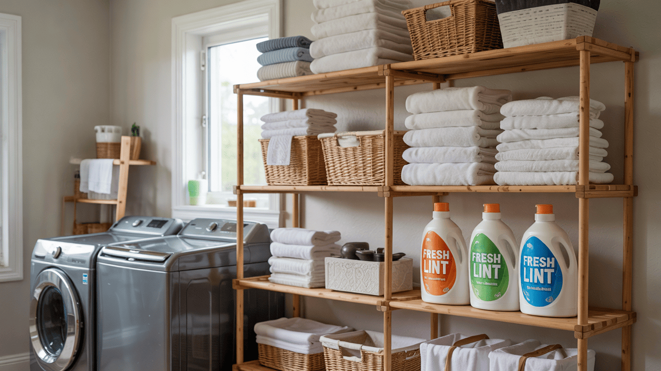 Top Loader Laundry Idea Freestanding High Shelves