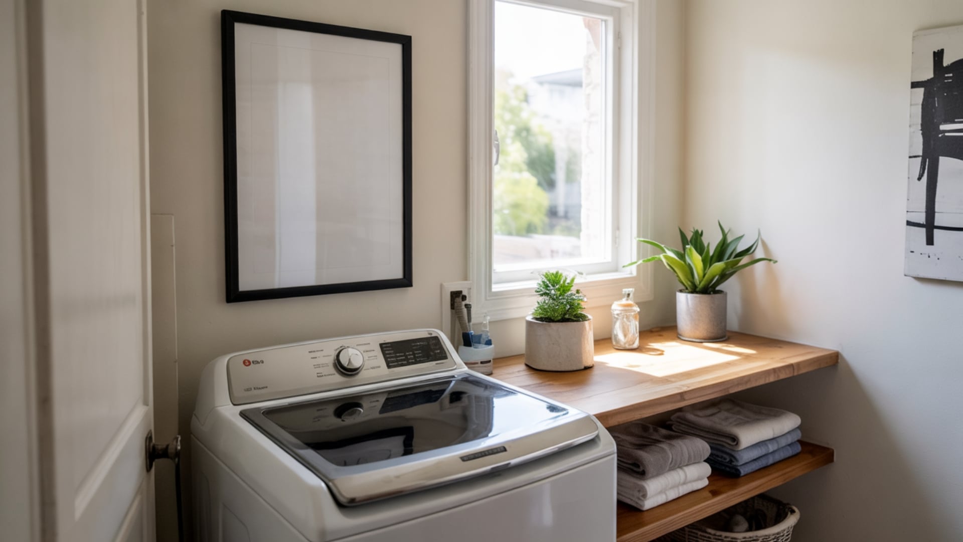 Top Loader Laundry Idea No Overhead Cabinets
