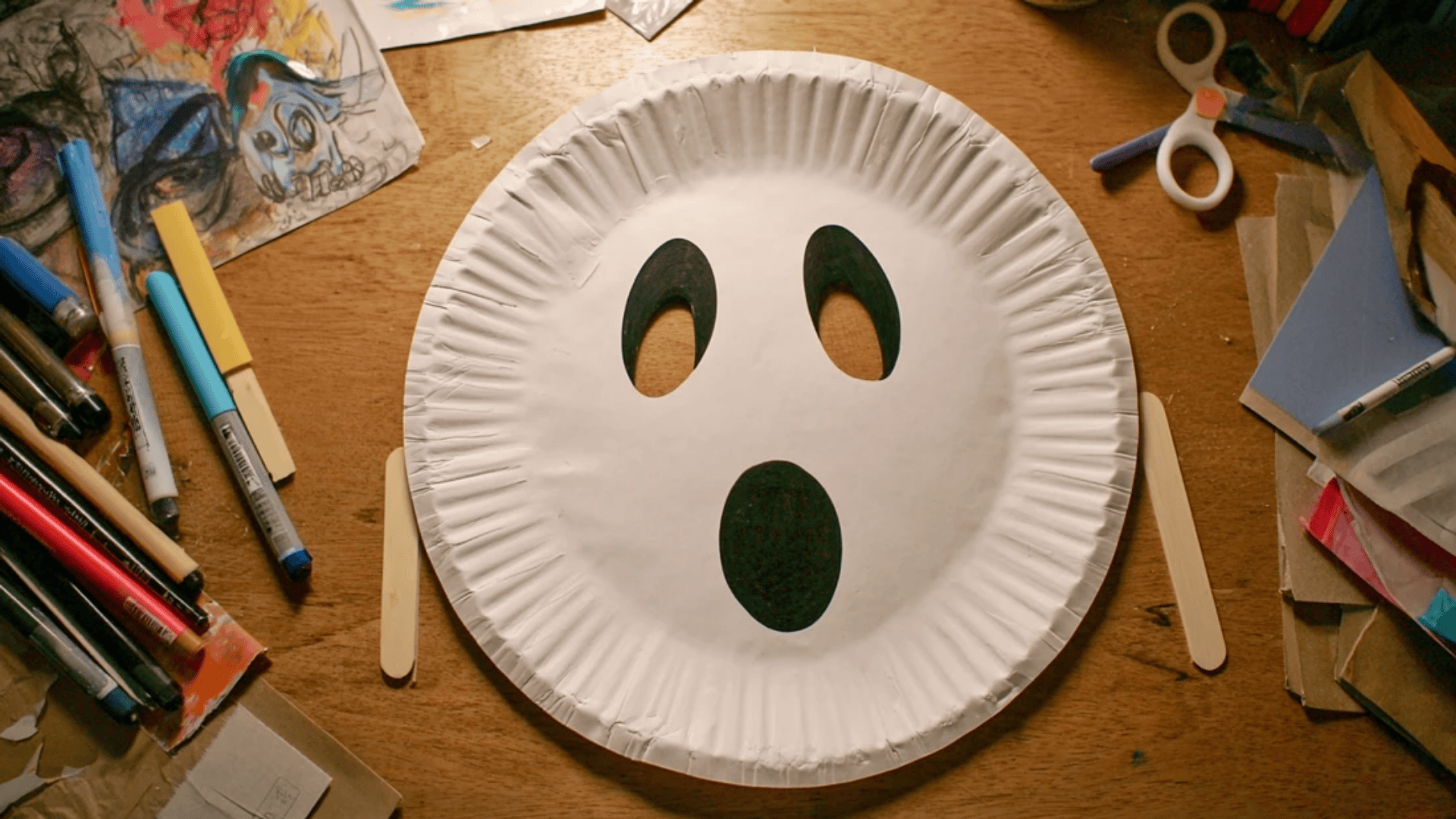 Paper Plate Ghost Mask
