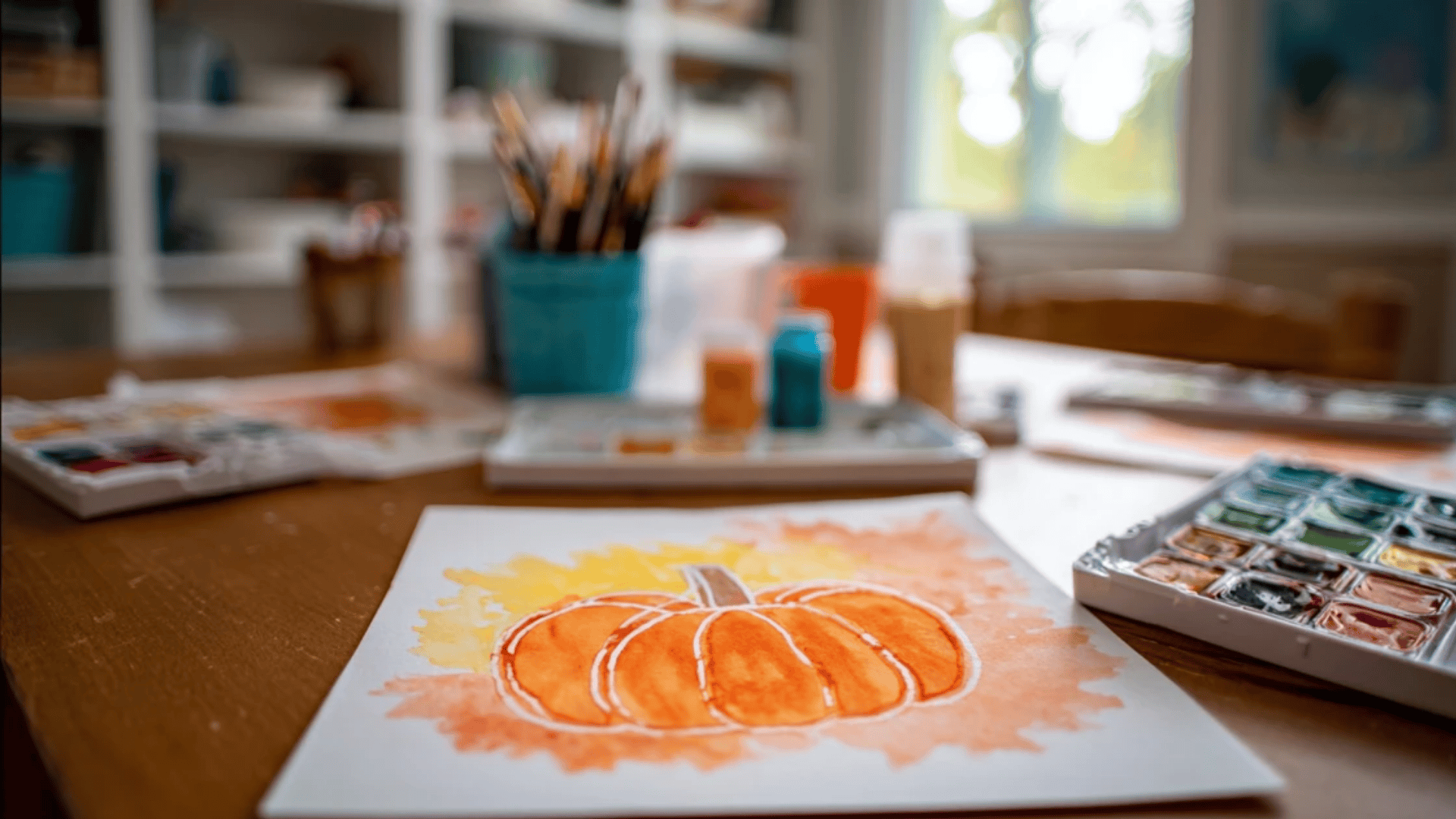 Pumpkin Watercolor Resist Art