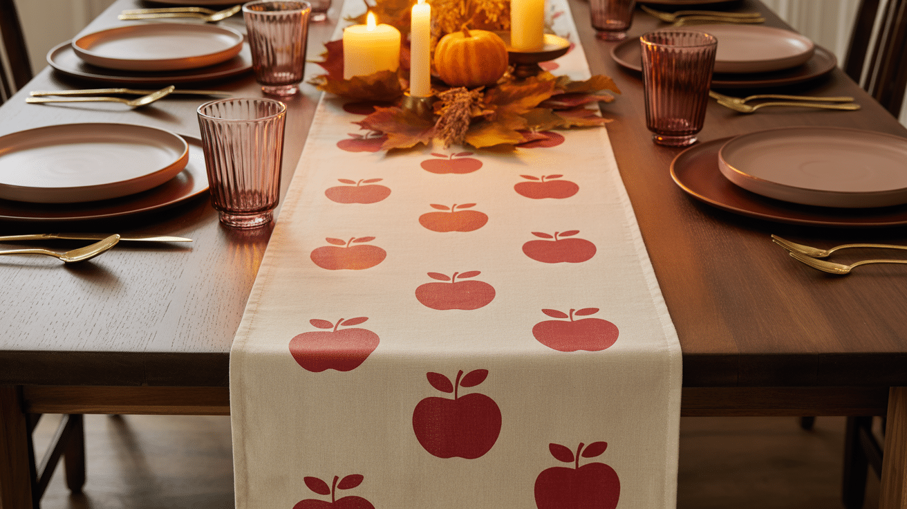 apple stamp table runner