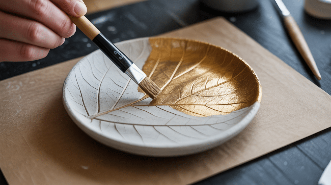 leaf print clay dish