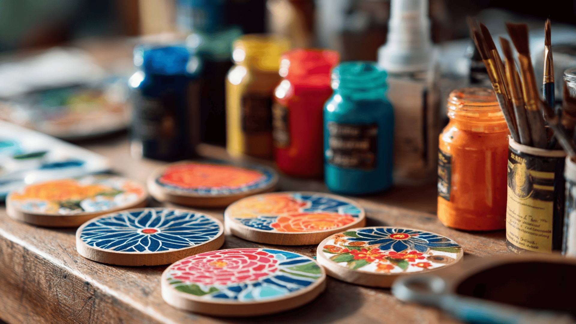 Hand-Painted Wooden Coasters