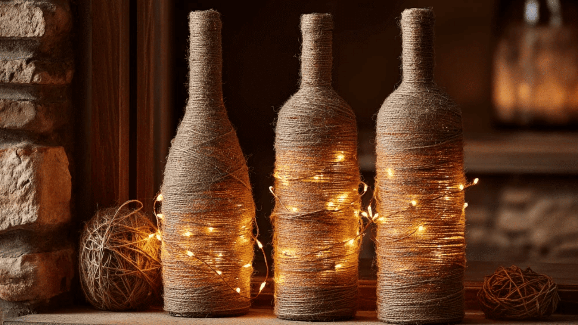 Twine Wrapped Bottles with Lights