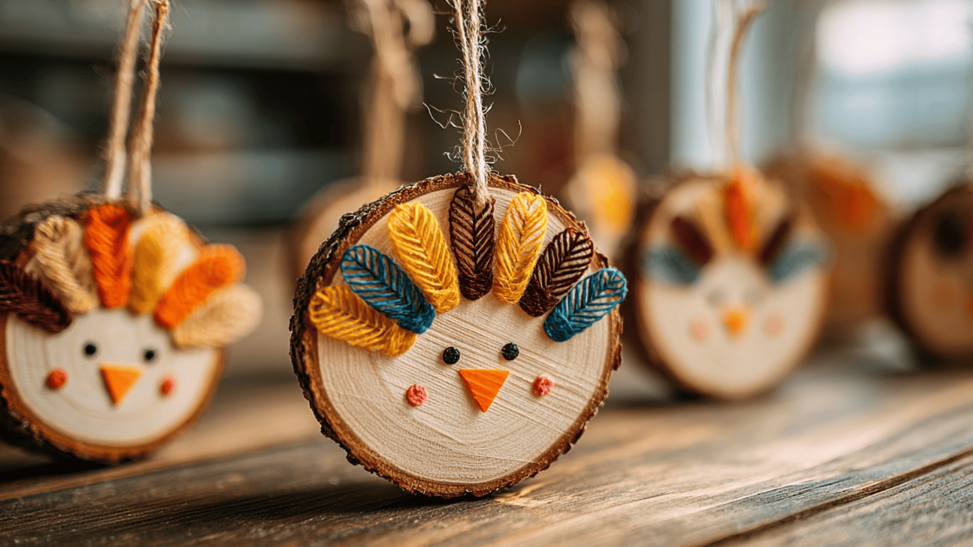 Wood Slice Turkey Ornaments