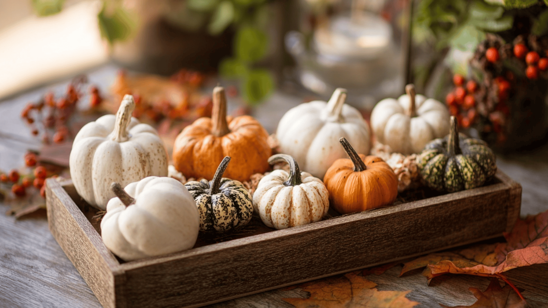 Wooden Tray Pumpkin Display