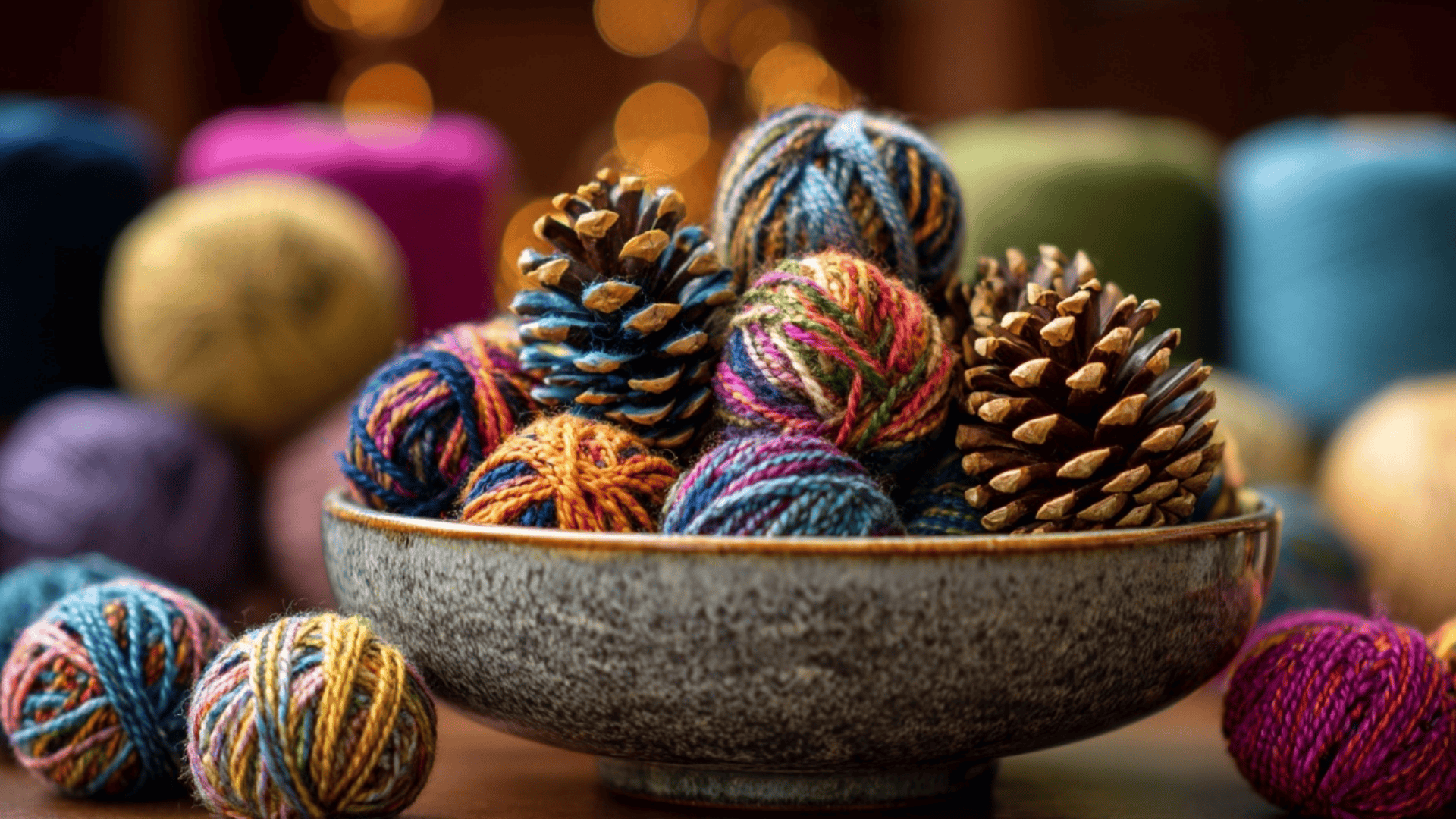 Yarn-Wrapped Pinecones