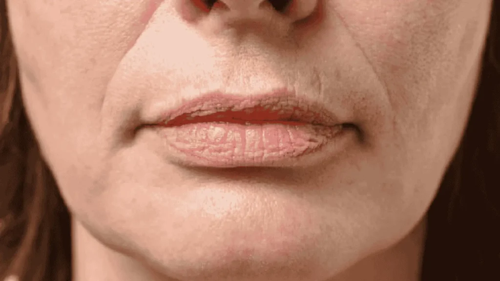 Close-up of a person's lips with visible fine lines and natural texture