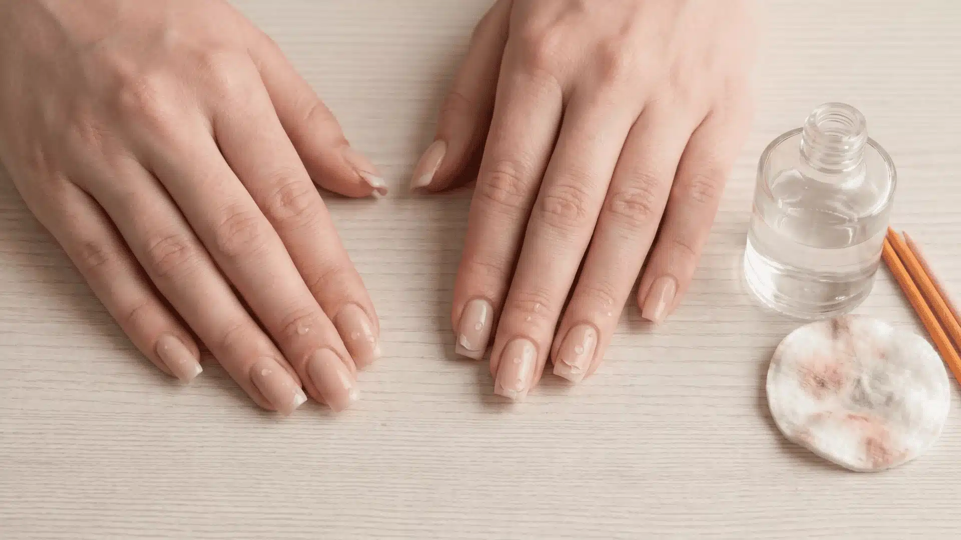 Acrylic nails showing peeling, moisture exposure, and acetone to illustrate mistakes that shorten durability.